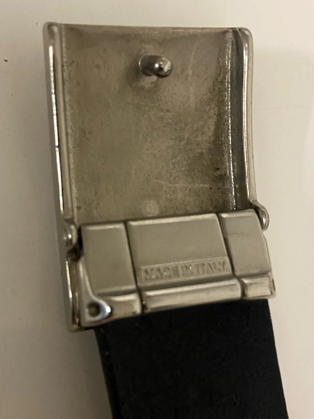 Coach Black Leather Belt Brushed Silver Plaque Buckle Unisex 40” Made In Italy